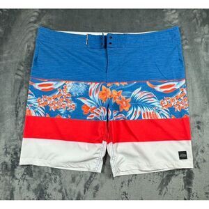 Pipeline Board Shorts Swim Trunks Mens 42 Tropical Blue,Orange,White Surfing Sun